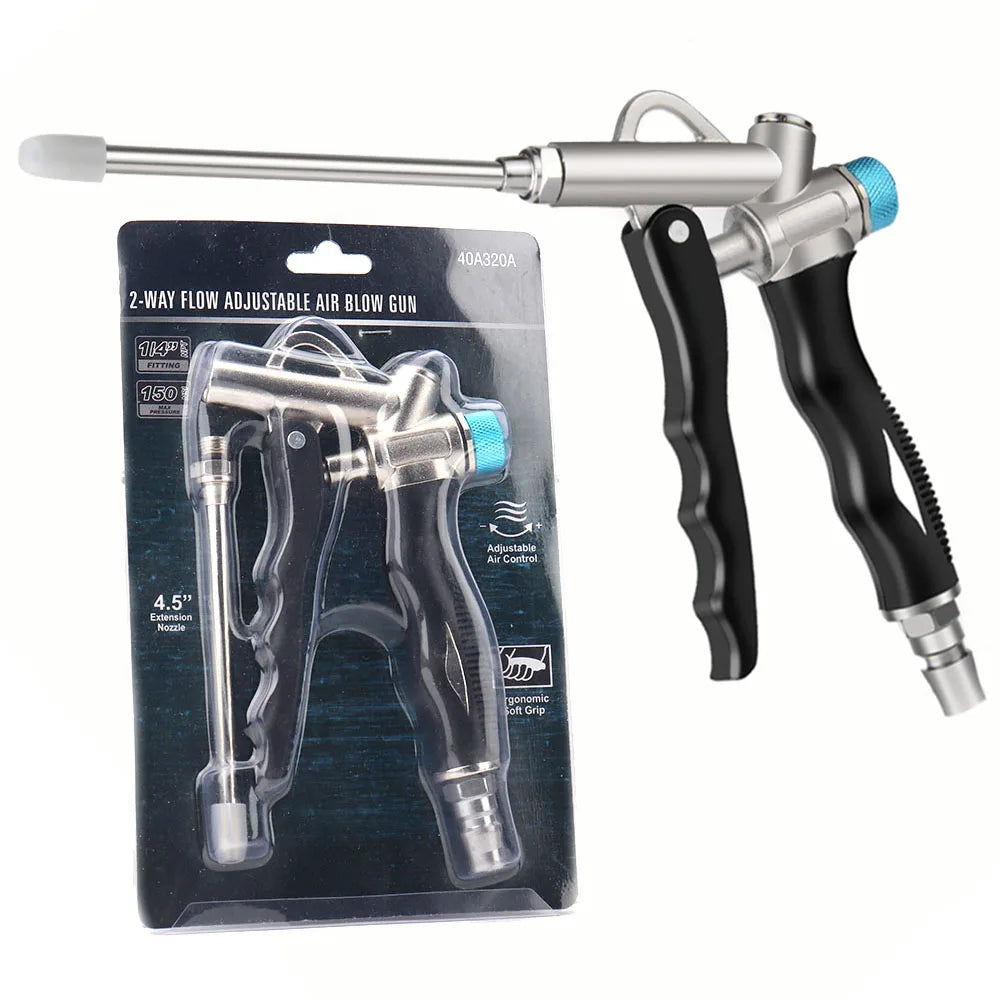 2-Way High Pressure Air Blow Gun Aluminum Air Dust Gun Angled Bent Nozzle Pistol Grip Pneumatic 150PSI