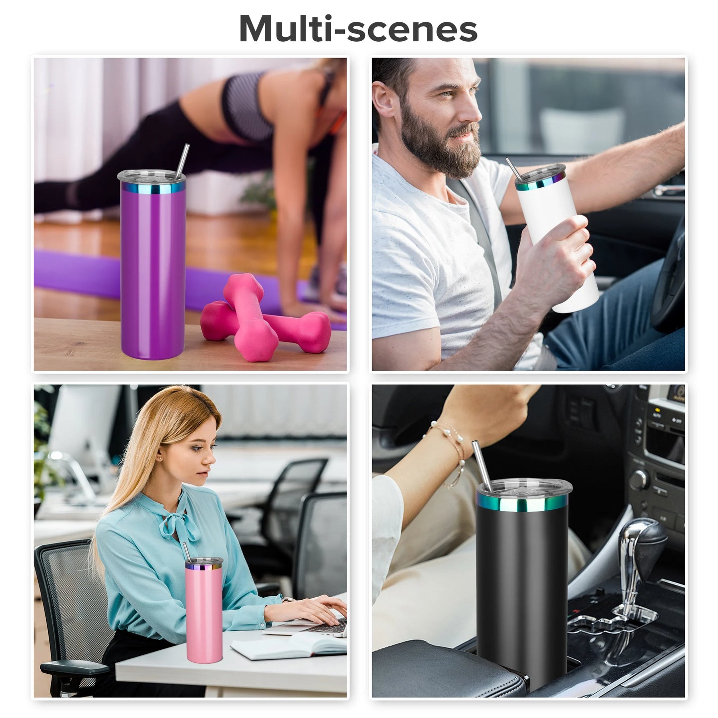 25 Pack20OZ powder coated Tumbler, Vacuum water bottles in Gold-Plated, Silver, and Rainbow styles, Laser engraved drinkwarecups