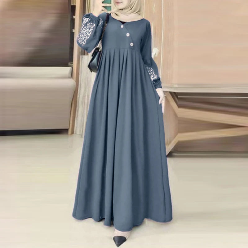 ZANZEA Fashion Turkey Muslim Dress Vintage Eid Mubarek Vestidos Woman Long Sleeve Neck Dresses Elegant Party Sundress Oversized