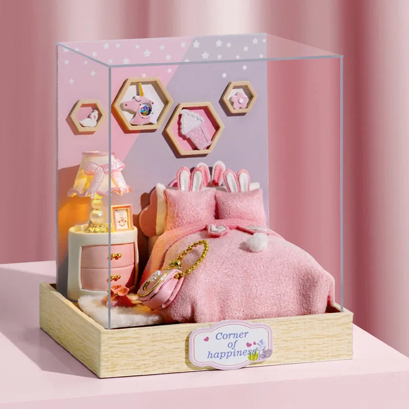 Wooden Miniature Doll House DIY Small House Kit Making Room Toys 3D Puzzle Assembly Building Model Toys for Birthday Gifts