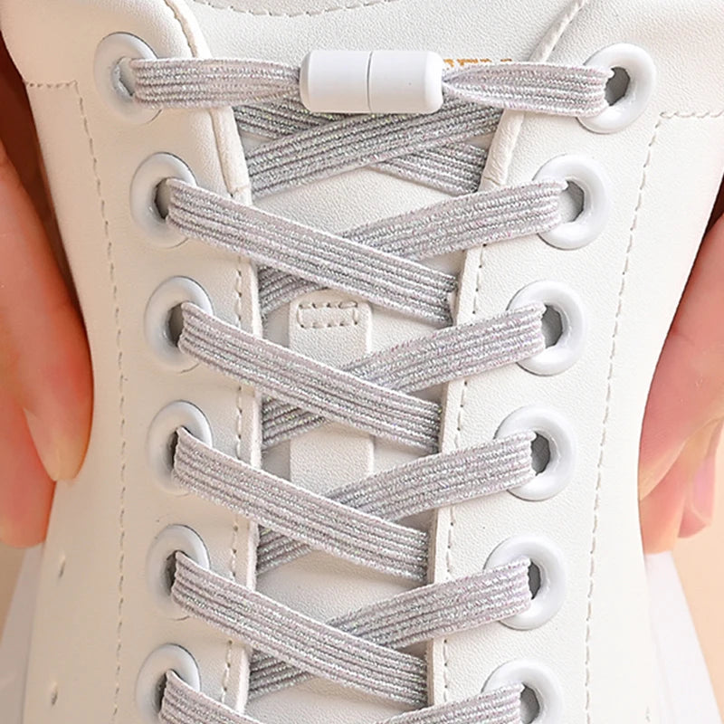 1Pair No Tie Shoe Laces Colorful Buckle Golden Shoelaces Pearl Light Colorful Fashion Without Ties Elastic Laces ﻿