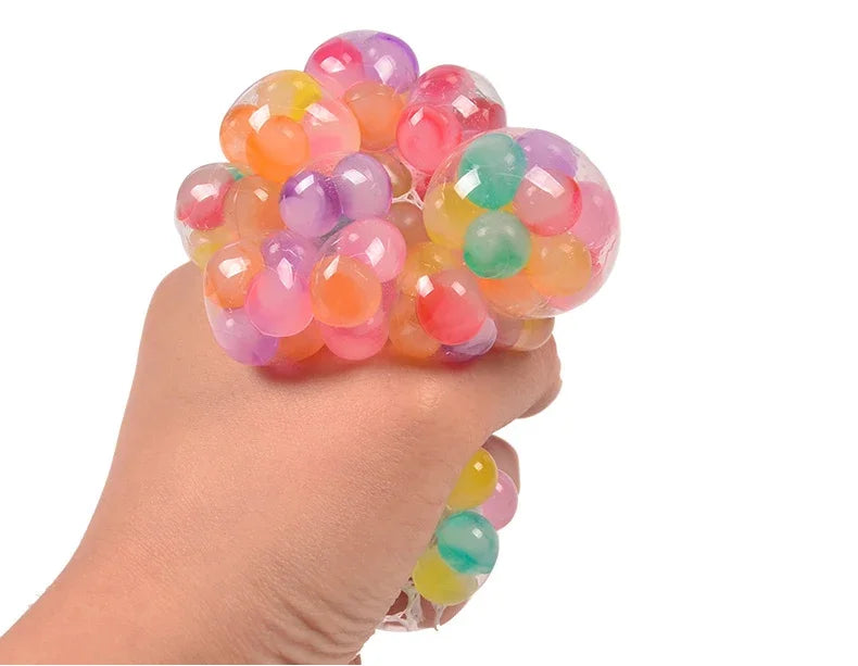 Rainbow Bead Squishy Ball 3D Stress Relief Sensory Toys for Adults Anti-Anxiety Fidget Toy with Non-Toxic for Office Classroom