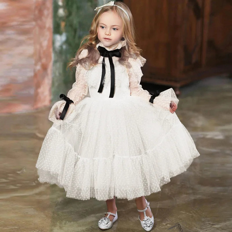 Princess Dress Baby Girls Kids Girl Lace Bowknot Tulle White Dresses Children Herben Luxury Frock Toddler Vestido Flower Clothes