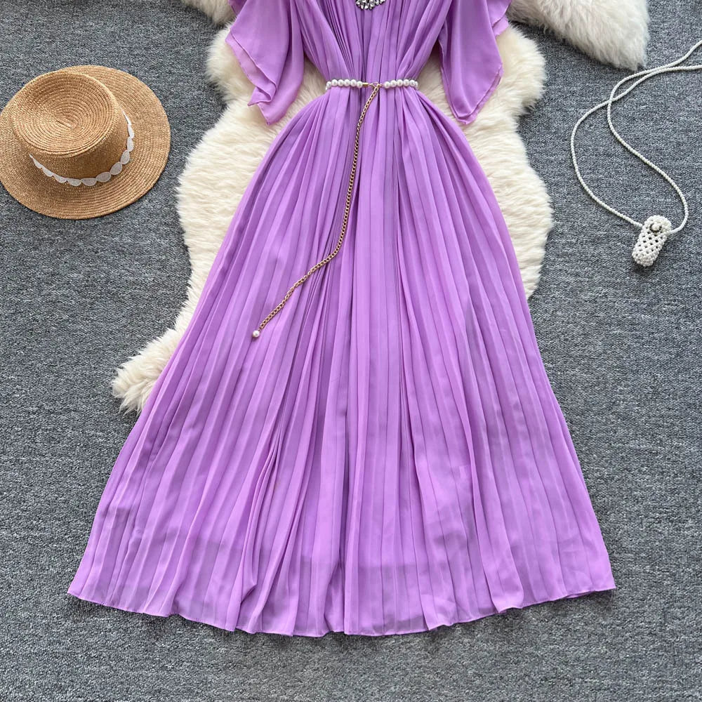 Women Dress Long Dresses Gown Party Night A Line Vestidos Round Neck Ruffles Sleeve Elegant Splice Y2k Streetwear Slim Fit