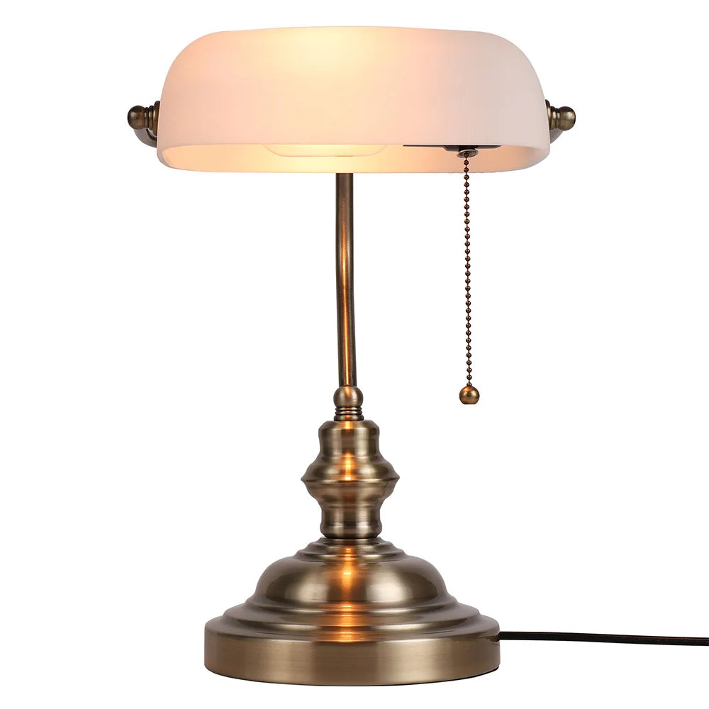 Vintage glass banker‘s lamp zipper switch desk lamp bedroom home stuy restaurant library office light night lamp