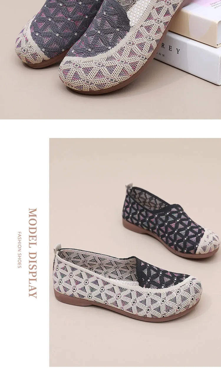 Ladies' 2025 mesh lightweight casual shoes for summer breathable and comfortable anti-slip round toe flat shoes - Belvar