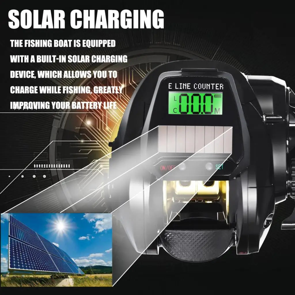 SAMOLLA LED Screen Smart Digital Display Electronic Bait Casting Reel USB and Solar Rechargeable 7.2:1 Waterproof Casting
