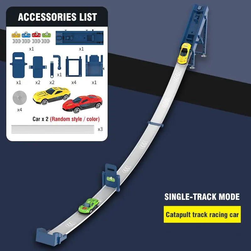 Rail Car Track with Racing Track Racing Set Toy Vehicle Alloy Car Kids Catapult Car Competitive Play Game for Children Gift DIY