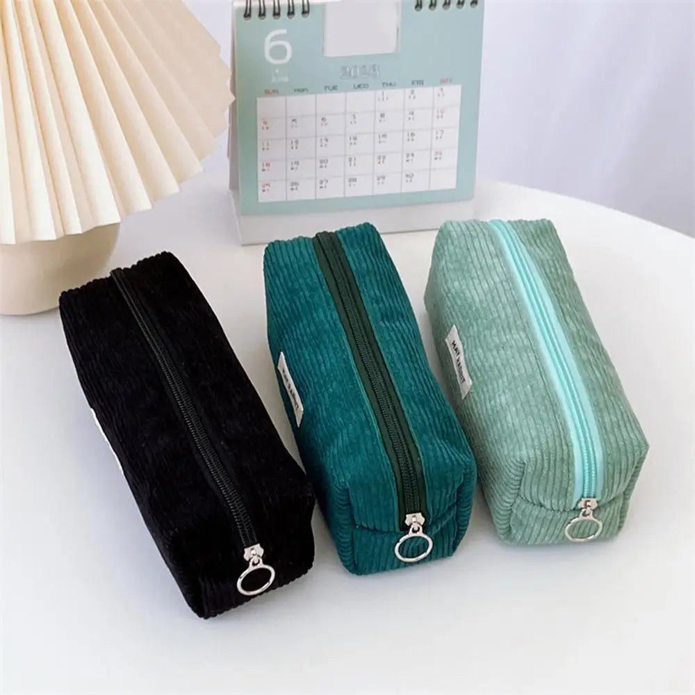 pure Corduroy Pencil Case Travel Cosmetic Lipstick Purse Storage Bag Student School Stationery Organizer Pouch Pencilcase