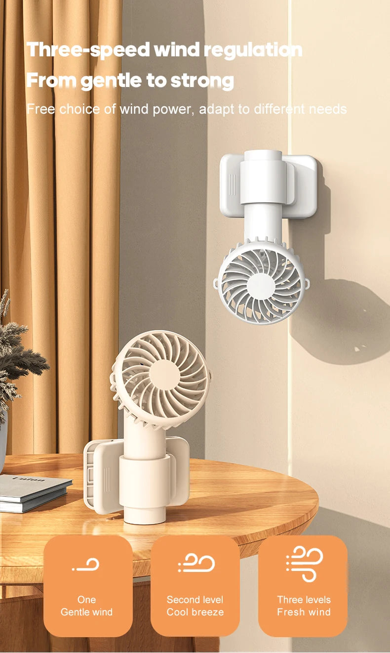 Portable Multifunctional Mini Clip Fan USB Rechargeable 1000mAh 3 Wind Speeds Adjustable Silent Handheld Fan for Travel Umbrella