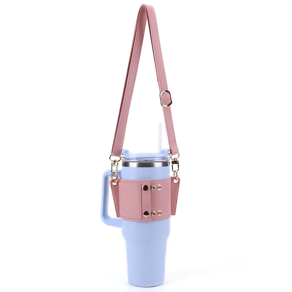 PU Leather Water Bottle Sling Bag with Adjustable Strap Portable Cup Cover For STANLEY 30oz & 40oz Tumbler for Outdoor Travel