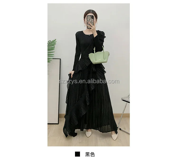 2025 New Dresses Cascading Ruffle Dresses Women Lady Elegant Vintage Pleated Design Ruched Dresses Women Casual