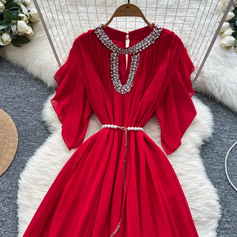 Women Dress Long Dresses Gown Party Night A Line Vestidos Round Neck Ruffles Sleeve Elegant Splice Y2k Streetwear Slim Fit