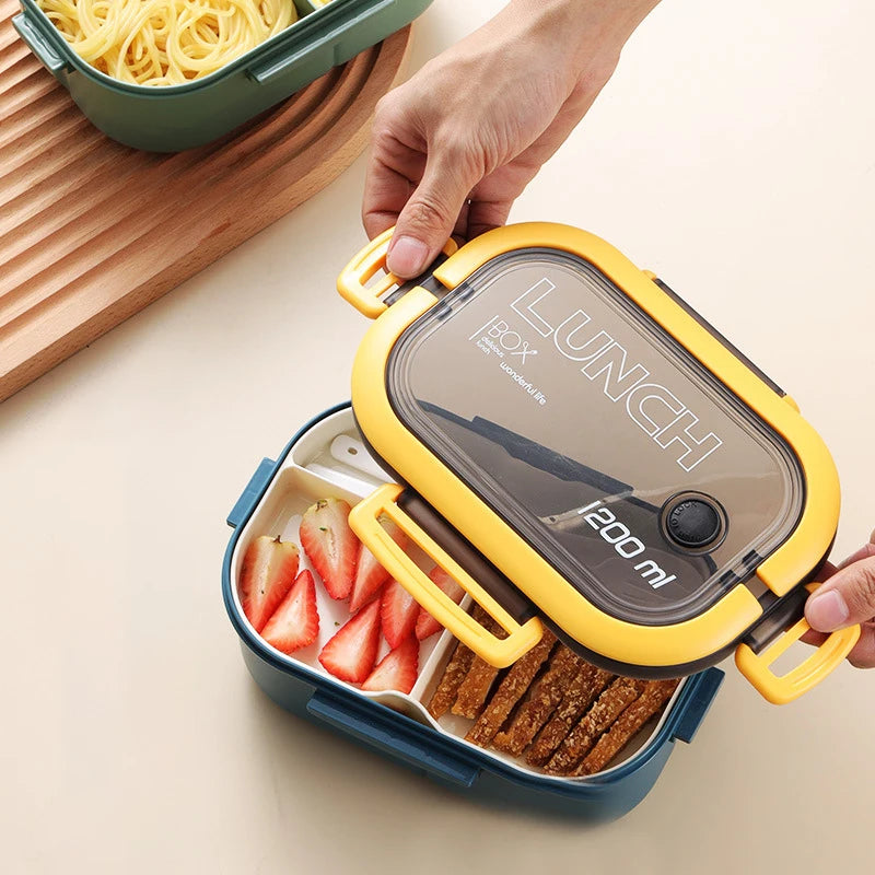 【Hot sales】Student Lunch Box Thickened PP Plastic Material Partition Double Layer Lunch Box Office Lunch Box Can Be Heated
