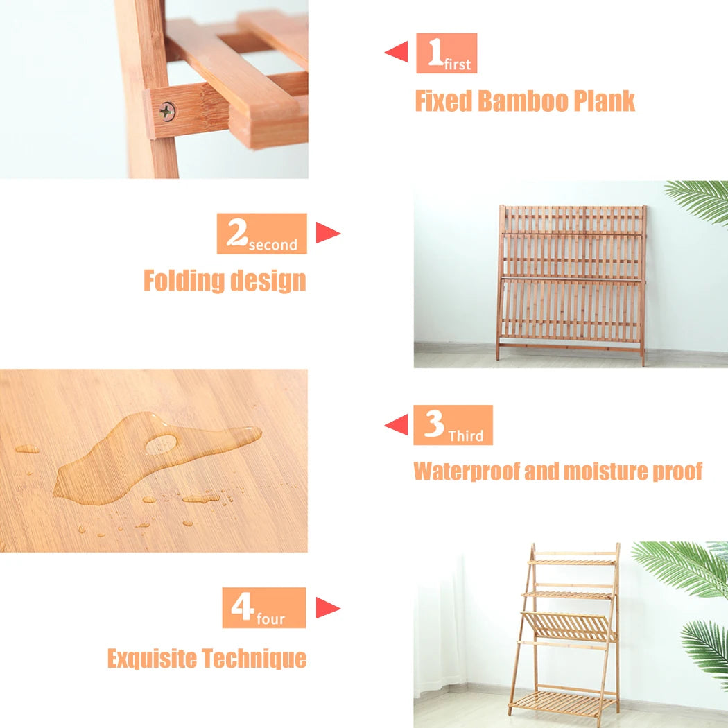 3 Tier Foldable Bamboo Plant Stand Planter Organizer Plants Display Shelf  for Indoor Outdoor