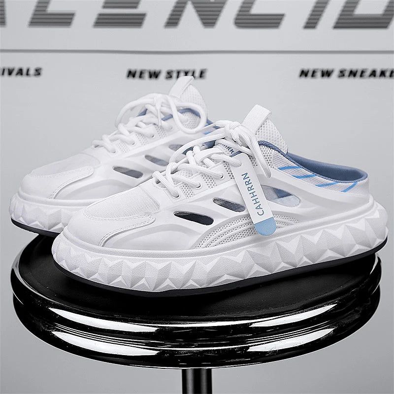Men's toe-covered half-slip shoes: comfortable, breathable, color-block, stylish, flat-heeled, versatile casual shoes - Belvar