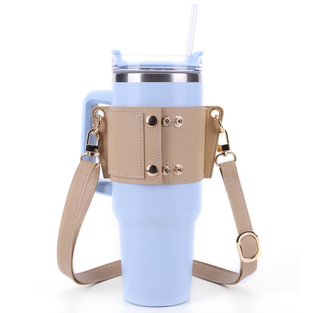 PU Leather Water Bottle Sling Bag with Adjustable Strap Portable Cup Cover For STANLEY 30oz & 40oz Tumbler for Outdoor Travel
