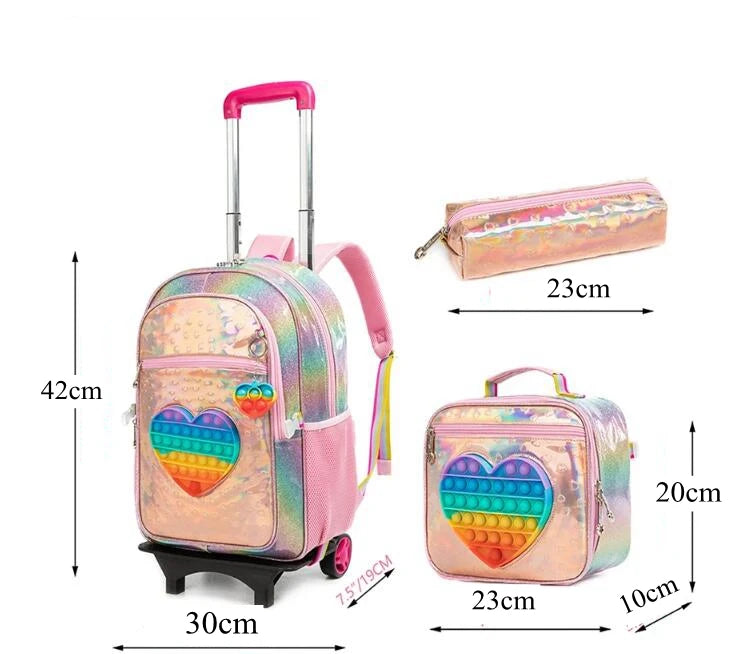School Wheeled backpack Bag School bag with wheels Trolley Satchel bag Kids School Rolling backpack for girls School Trolley Bag