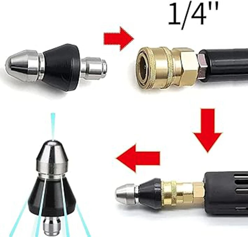 Sewer Cleaning Tool Pipe Unclogger Nozzle 1/4 Quick Connector Pressure Washer Sewer Jetter Nozzle for Drain Jetting Hose 5000PSI
