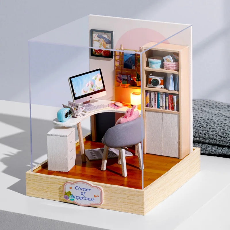 Wooden Miniature Doll House DIY Small House Kit Making Room Toys 3D Puzzle Assembly Building Model Toys for Birthday Gifts