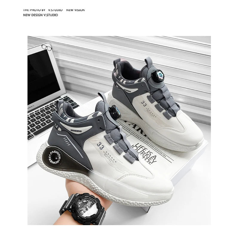 Mens Sneakers with Rotating Buckle Comfy Non Slip Lace up Durable Shoes for Mens Outdoor Activities - Belvar