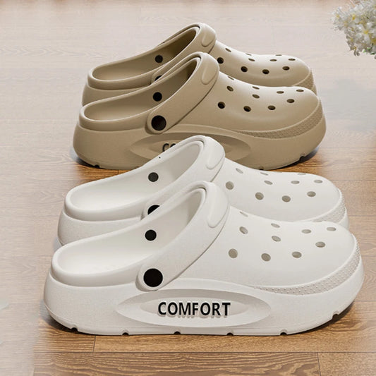 Women's Men's Slippers Summer Anti-Slip Couple Hollow Covered Toe Indoor Outdoor Casual Thick Bottom Sandals for Home Adults - Belvar