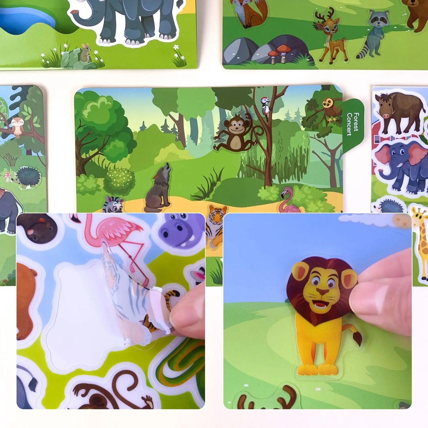 Reusable Cartoon Animal Scene Stickers for Kids DIY Hand-on Puzzle Learning Cognition Puzzle Book Educational Toy Gift for Child