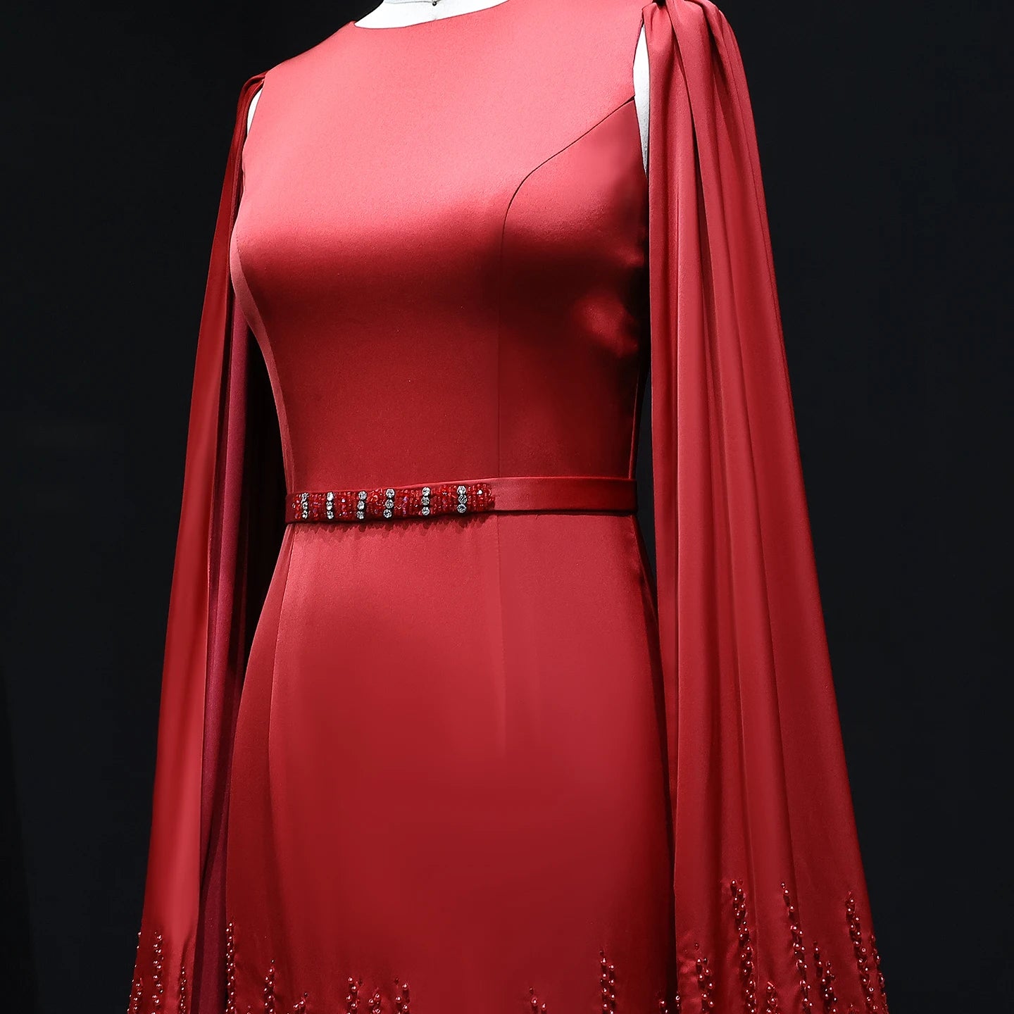 Sharon Said Luxury Dubai Nude Evening Dresses with Cape Sleeves Tiered Ruffles Arabic Women Wedding Party Gowns SS440 Customized