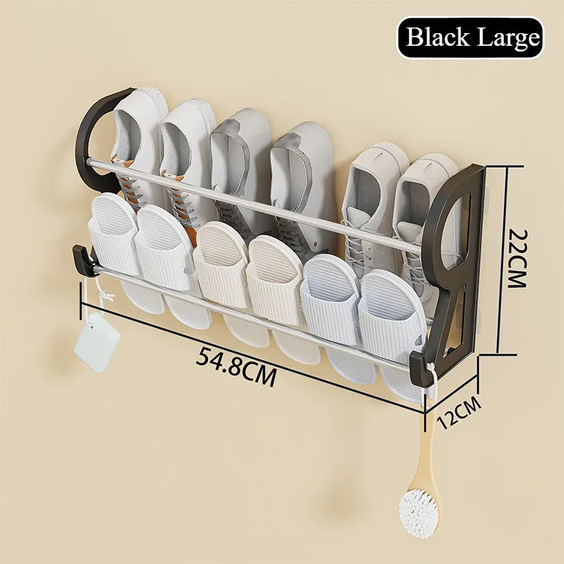 Wall Mounted Shoe Rack Simple Bathroom Slipper Rack Multi-functional Nail Free Kitchen Rack Hole Free Door Back Shoe Rack