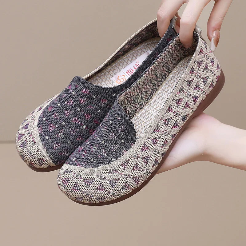 Ladies' 2025 mesh lightweight casual shoes for summer breathable and comfortable anti-slip round toe flat shoes - Belvar