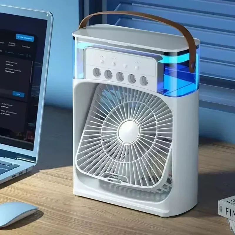 3 in 1 Mini Portable Cooling Fan with USB Charging Water Mist Air Conditioner LED Night Light for Home Office Desk Humidifier