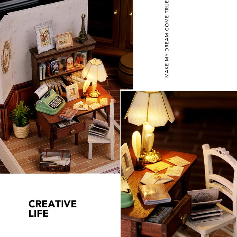 Wooden Miniature Doll House DIY Handmade Assembly Model Building Kit With Dust Cover 3D Puzzle Toys Birthday Gifts Dollhouse