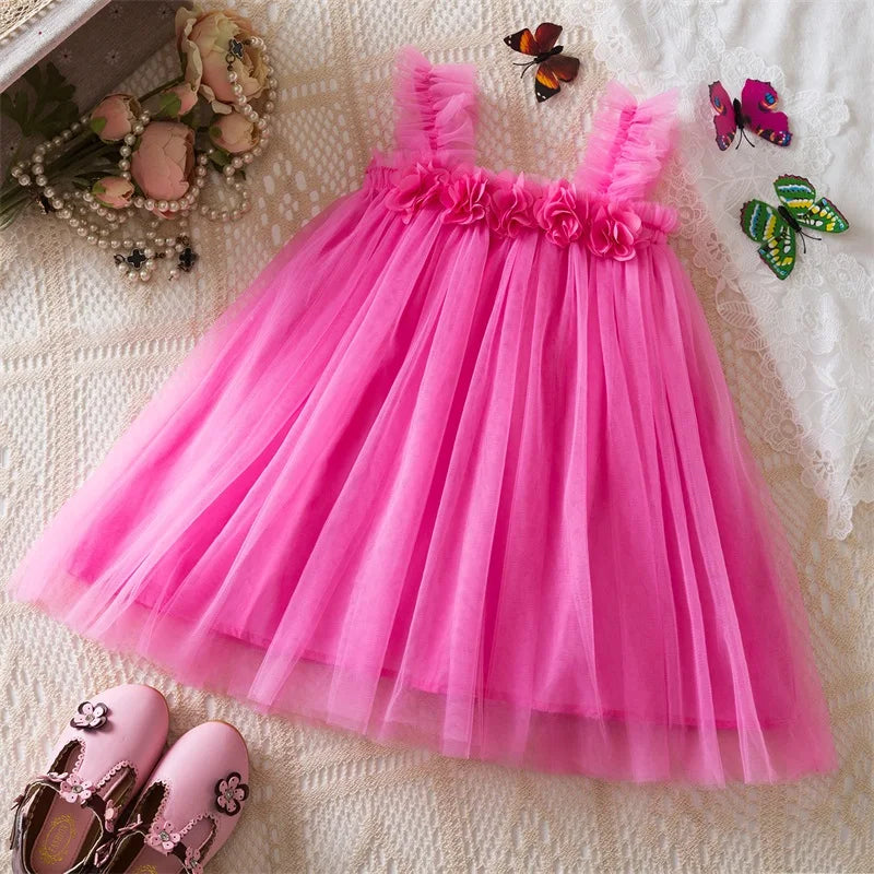 Toddler Girls Princess Dress Children Rainbow Sleeveless Tulle Dress Summer New Baby Birthday Party Vestido Sweet Casual Clothes