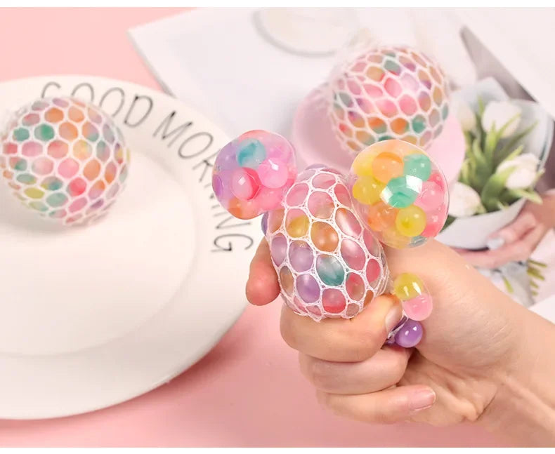 Rainbow Bead Squishy Ball 3D Stress Relief Sensory Toys for Adults Anti-Anxiety Fidget Toy with Non-Toxic for Office Classroom