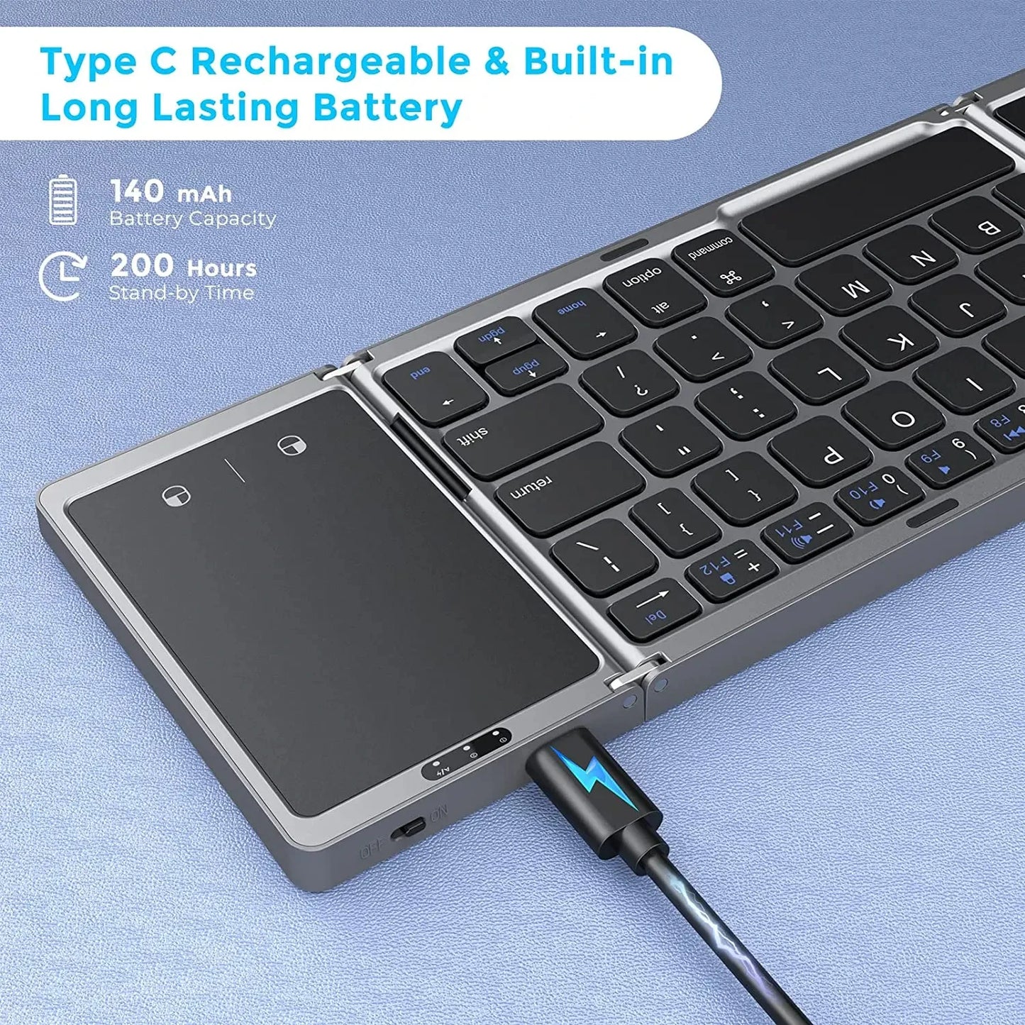 3-Folding Keyboard with Touchpad Dual Bluetooth Keyboard Portable Rechargeable Mini Keyboard for Laptop Windows Android IOS