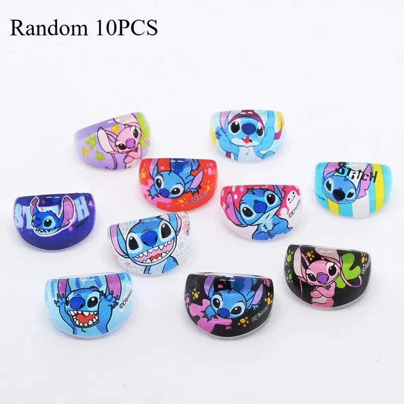 10PCS Anime Stitch Ring Party Favors Kawaii Lilo Stitch Children Acrylic Ring Cartoon Accessories Toy Kids Gift Supplies Ring