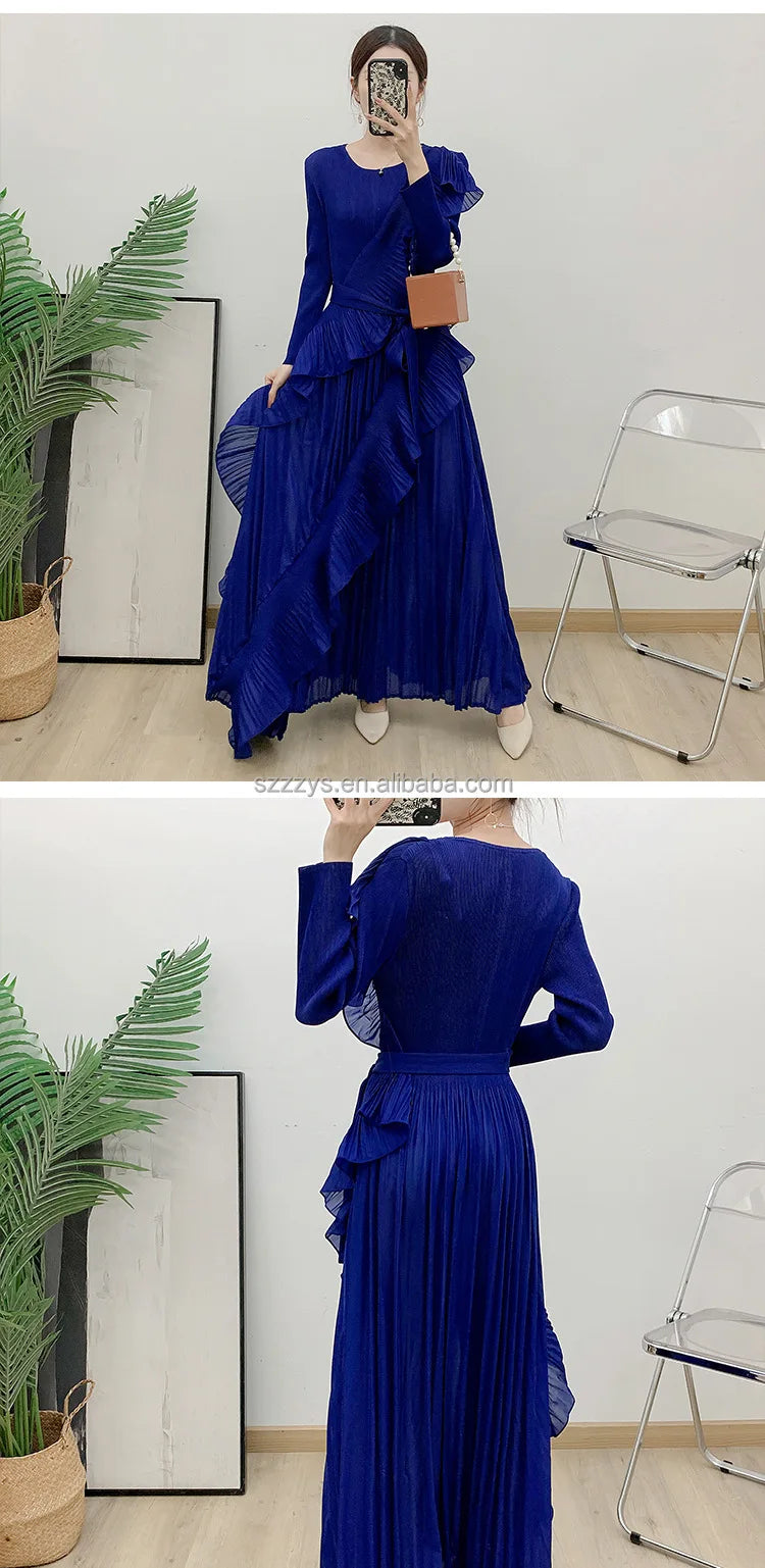 2025 New Dresses Cascading Ruffle Dresses Women Lady Elegant Vintage Pleated Design Ruched Dresses Women Casual