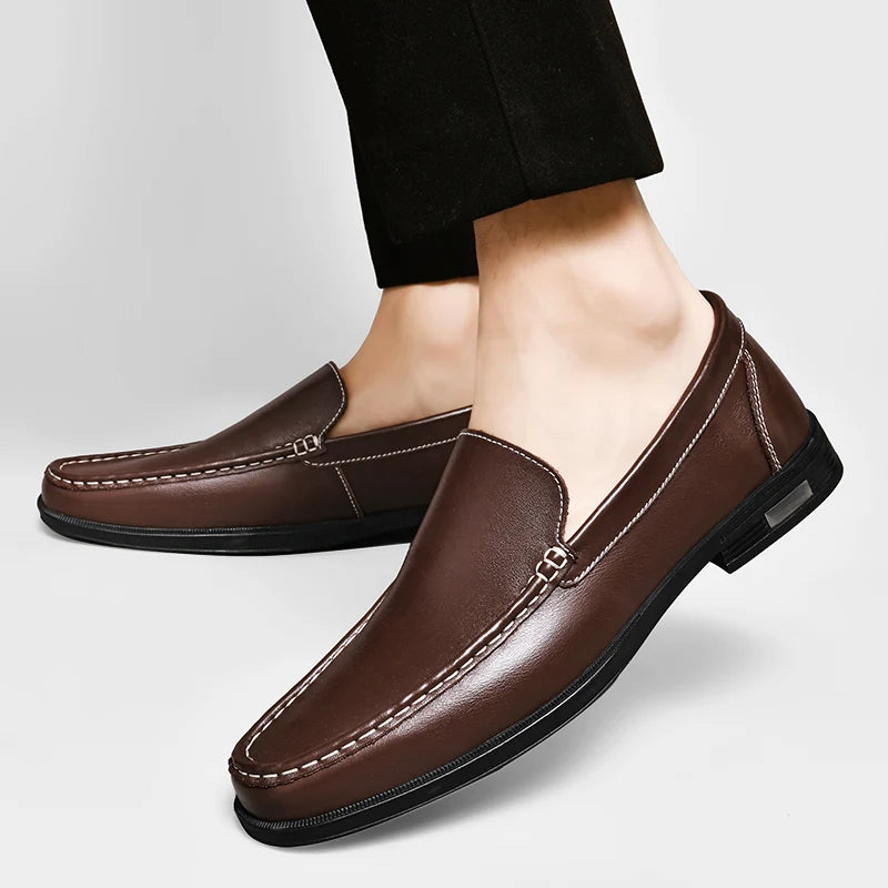 Men's comfortable walking shoes made of genuine leather, one foot loafers, new trendy designer, Mo hot selling driving shoes - Belvar