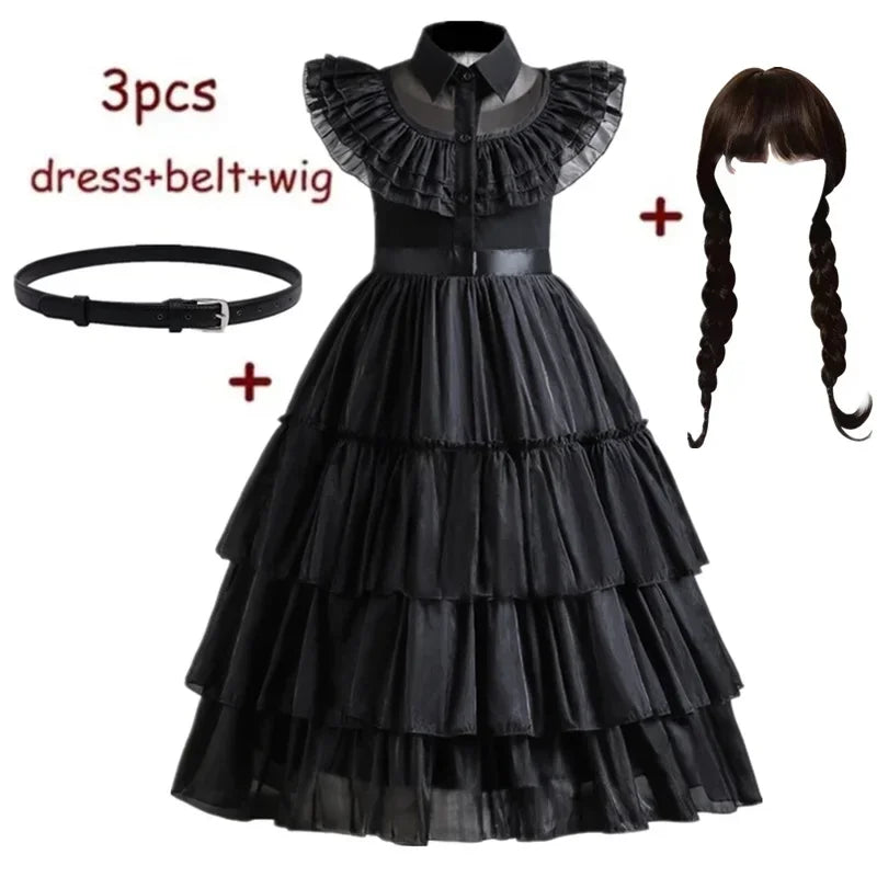 Wednesday Adams Cosplay for Girls Costume 2025 New Vestidos For Kids Carnival Easter Halloween Party Costumes for 3-12 Years