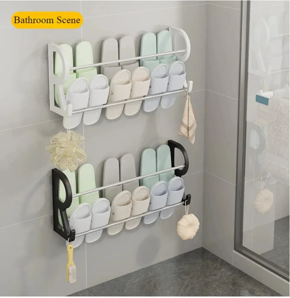 Wall Mounted Shoe Rack Simple Bathroom Slipper Rack Multi-functional Nail Free Kitchen Rack Hole Free Door Back Shoe Rack