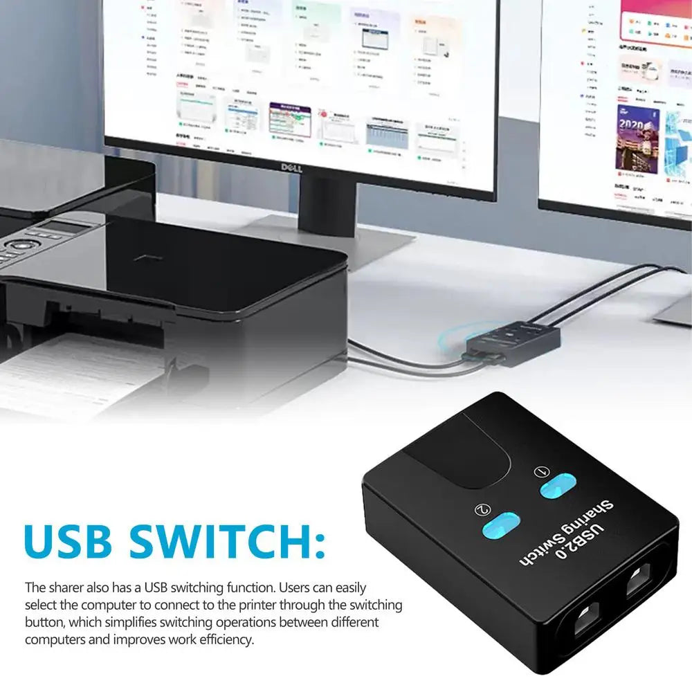 2 Port USB Switch Manual USB HUB Two Computers Share U Disk Printer Devices Two In One Out USB 2.0 Sharer With Cable