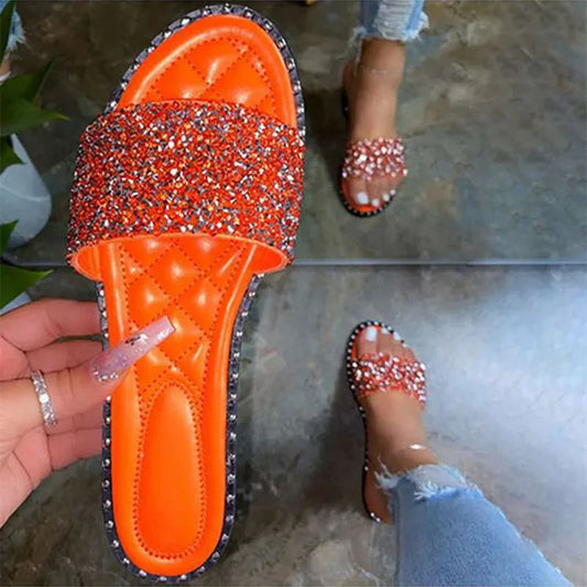Lady Spogy Sole Tender Feet Shoes Cheap Pricing No Heel Bling Crystal Italian Blue Orange Slippers Yellow Slides For Women 43-35 - Belvar