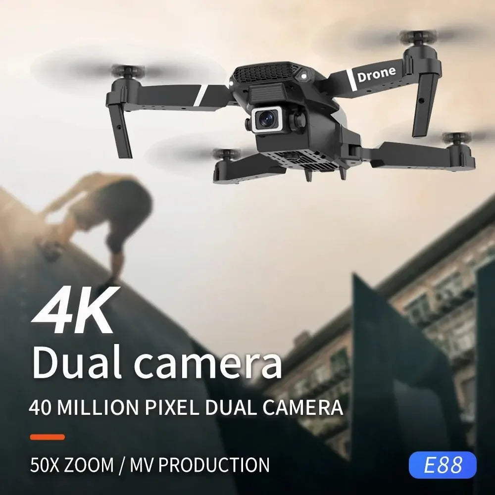 2024 E88 Pro WIFI FPV Drone, Wide Angle 4K/1080P HD Camera, Height Hold, Foldable RC Quadcopter Helicopter Toy Gift