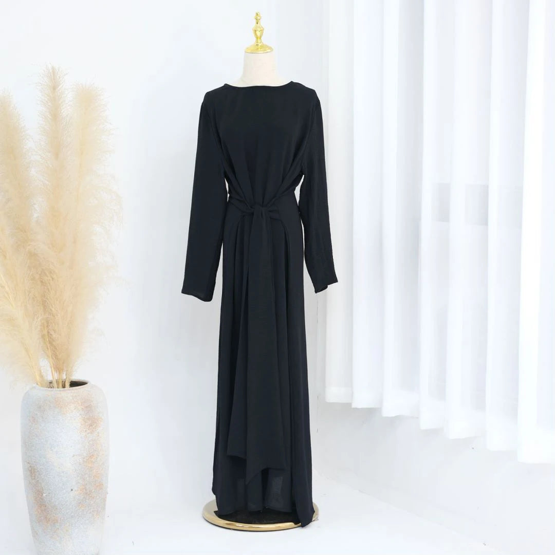 Uni Elegant Ramadan Muslim Modest Dress For Women Eid Arabic Turkey Kaftan Dresses femme Plain Abaya Dubai Islamic Clothing