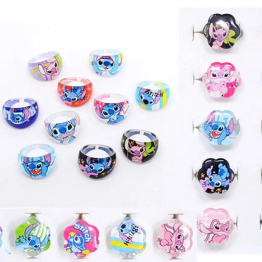 10PCS Anime Stitch Ring Party Favors Kawaii Lilo Stitch Children Acrylic Ring Cartoon Accessories Toy Kids Gift Supplies Ring