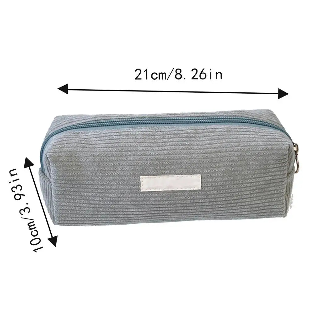 pure Corduroy Pencil Case Travel Cosmetic Lipstick Purse Storage Bag Student School Stationery Organizer Pouch Pencilcase