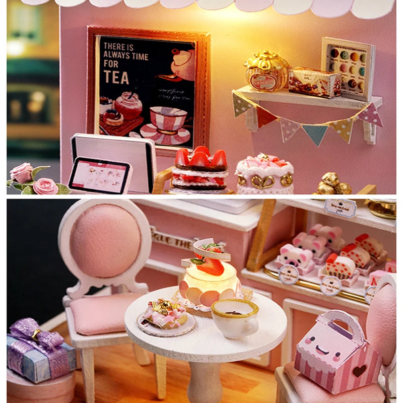 Wooden Miniature Doll House DIY Handmade Assembly Model Building Kit With Dust Cover 3D Puzzle Toys Birthday Gifts Dollhouse