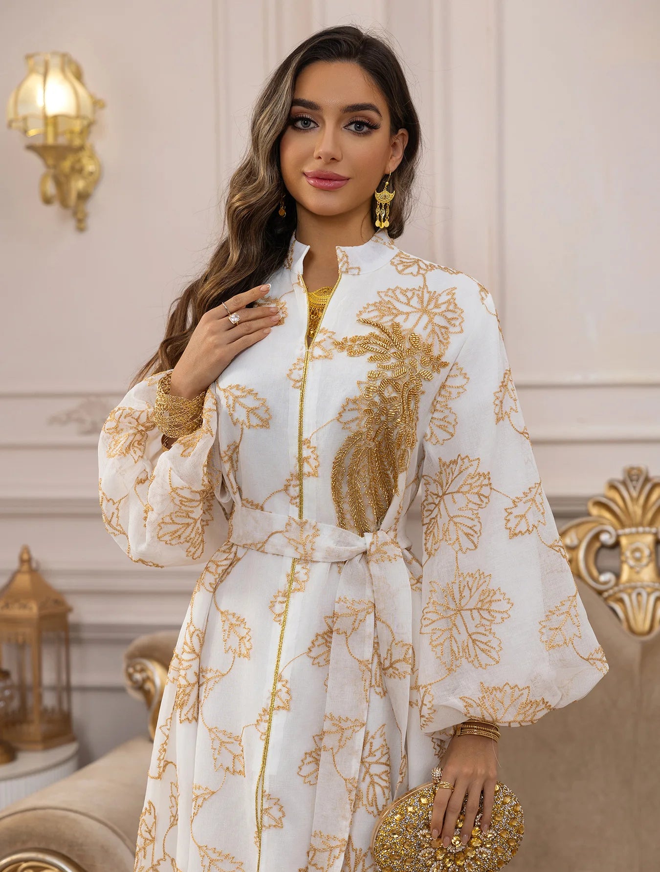 2025 Dubai Luxury Muslim Abaya Gold Floral Embroidered Long Dress Elegant Modest Islam Outerwear for in the MIddle East Women