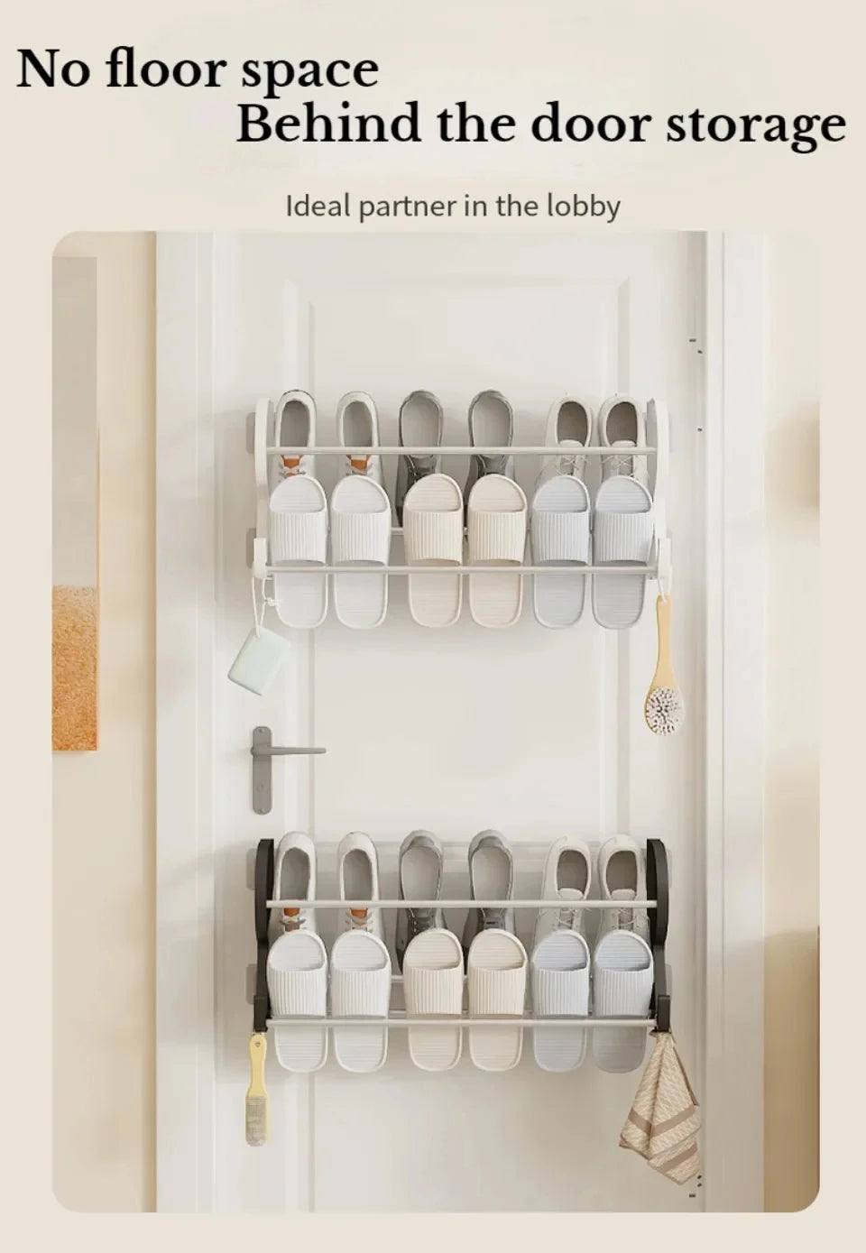Wall Mounted Shoe Rack Simple Bathroom Slipper Rack Multi-functional Nail Free Kitchen Rack Hole Free Door Back Shoe Rack