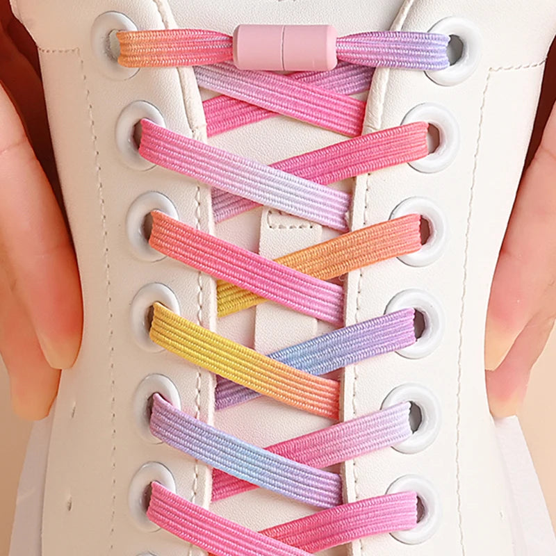 1Pair No Tie Shoe Laces Colorful Buckle Golden Shoelaces Pearl Light Colorful Fashion Without Ties Elastic Laces ﻿